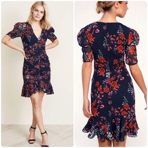 Keepsake The Label Need You Now Floral Ruched Dress Size S Puff Sleeves